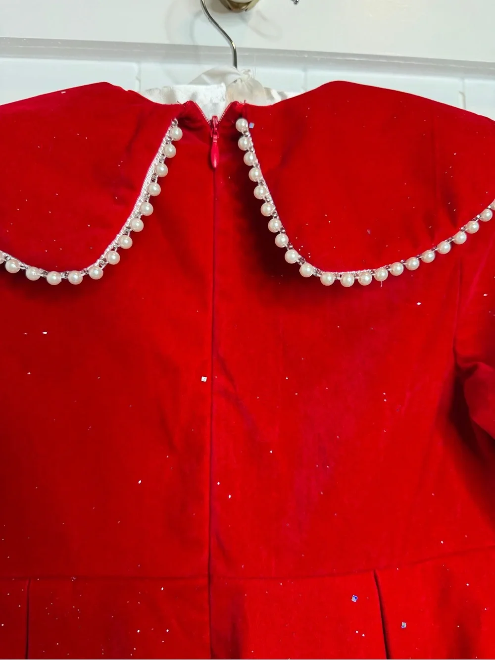 SHEIN Red Pearl-Trim Kids Costume Dress